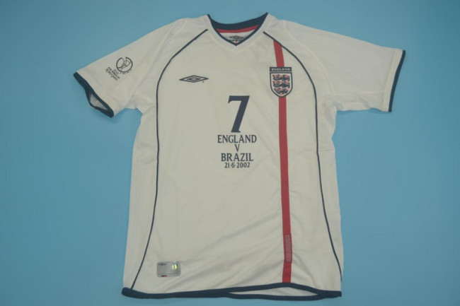 with Front Lettering+World Cup Patch Retro Jersey 2002 England Home Soccer Jersey Vintage Football Shirt