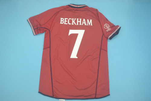 with Front Lettering+World Cup Patch Retro Jersey 2002 England 7 BECKHAM Home Soccer Jersey Vintage Football Shirt