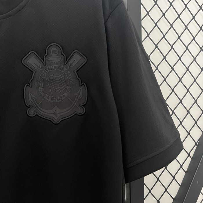 without Sponor Logo Fan Version 2024-2025 Corinthians Away Black Soccer Jersey Football Shirt