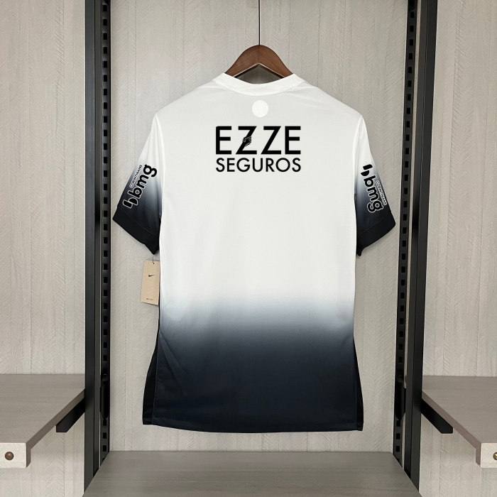 with Sponor Logo Fan Version 2024-2025 Corinthians Home Soccer Jersey Football Shirt