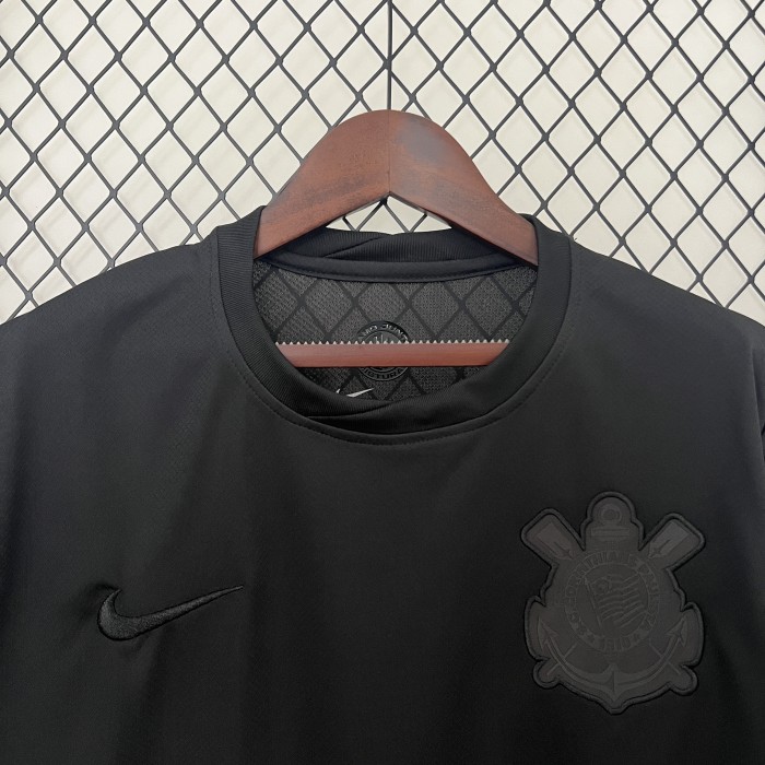 without Sponor Logo Fan Version 2024-2025 Corinthians Away Black Soccer Jersey Football Shirt