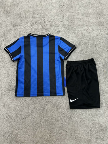 with Front Lettering Retro Youth Uniform Kids Kit 2010-2011 Inter Milan UCL Final Home Soccer Jersey Shorts Vintage Child Football Set