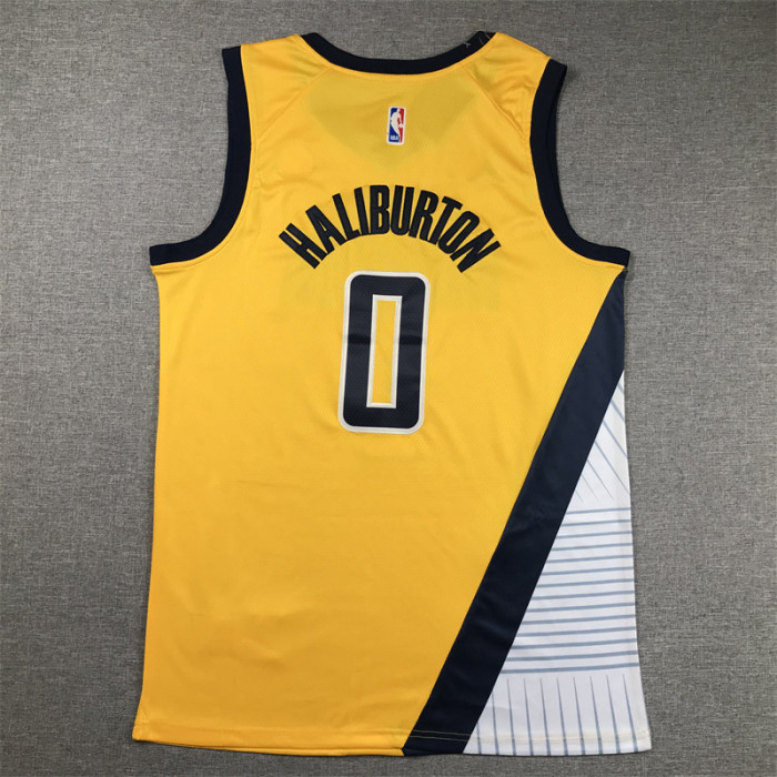 Indiana Pacers 0 HALIBURTON Yellow NBA Shirt Basketball Jersey