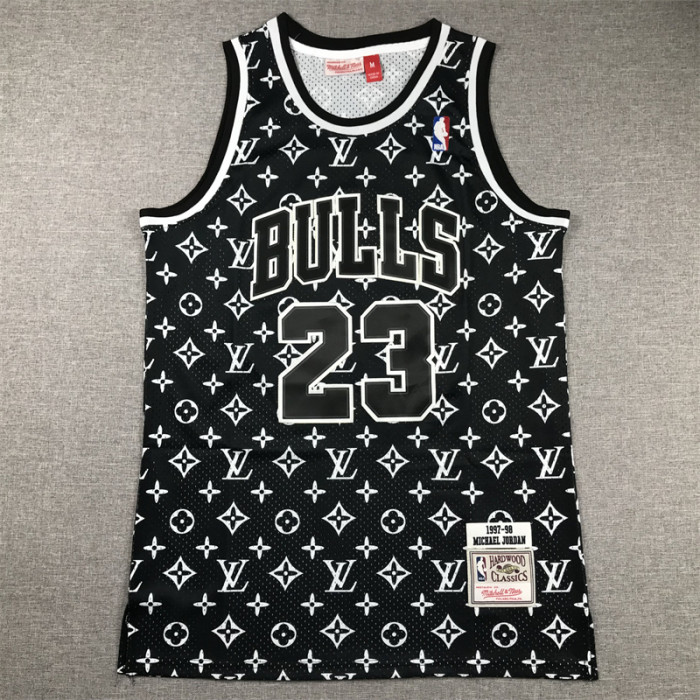 Mitchell&ness 1997-98 Chicago Bulls 23 JORDAN Basketball Shirt Black Patttern NBA Jersey