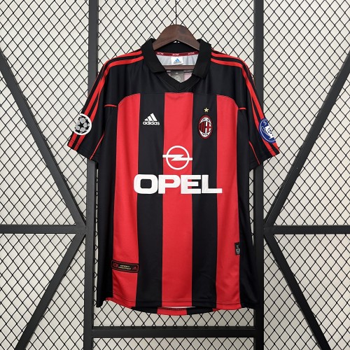 with UCL Patch Retro Jersey 2000-2001 AC Milan Home Soccer Jersey AC Vintage Football Shirt