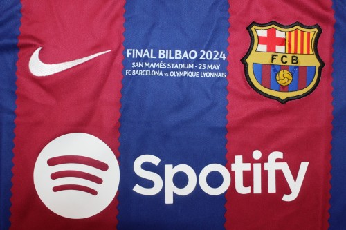 with Front Lettering+Patch Barcelona Camisetas de Futbol Fans Version 2023-2024 Barcelona Female UCL Home Soccer Jersey