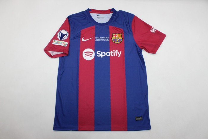 with Front Lettering+Patch Barcelona Camisetas de Futbol Fans Version 2023-2024 Barcelona Female UCL Home Soccer Jersey
