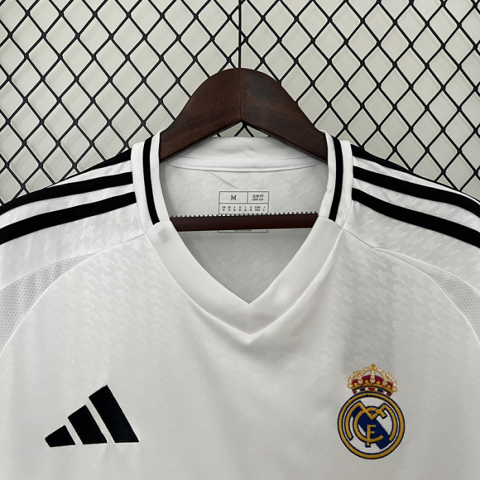 with Golden FIFA 2024+UCL 15 Cup Patch Fan Version 2024-2025 Real Madrid Home Soccer Jersey Real Football Shirt