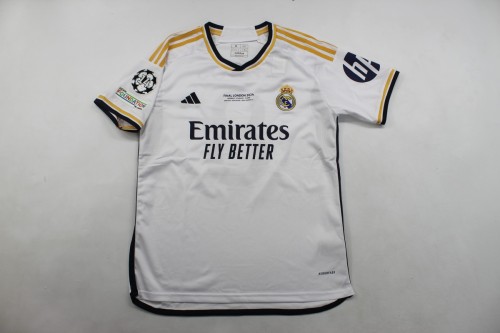 with Front Lettering+14 Badge+HP Logo Fan Version 2023-2024 Real Madrid KROOS 8 Home Soccer Jersey Real Football Shirt