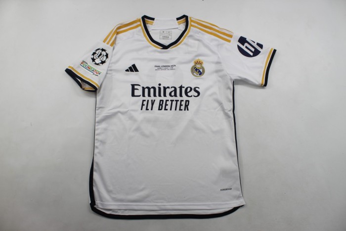 with Front Lettering+14 Badge+HP Logo Fan Version 2023-2024 Real Madrid KROOS 8 Home Soccer Jersey Real Football Shirt