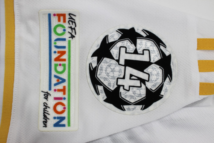 with Front Lettering+14 Badge+HP Logo Fan Version 2023-2024 Real Madrid KROOS 8 Home Soccer Jersey Real Football Shirt