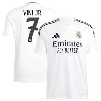 with HP Player Version 2024-2025 Real Madrid VINI JR. 7 Home Soccer Jersey Real Football Shirt
