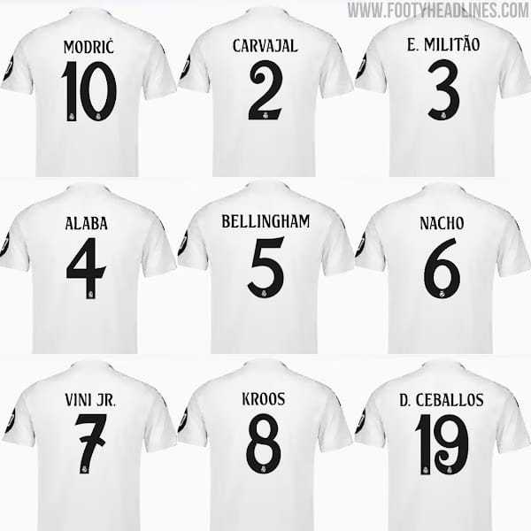 with HP Fan Version 2024-2025 Real Madrid 10 MODRIC, 2 CARVAJAL, 3 E.MILITAO, 4 ALABA ,5 BELLINGHAM, 6 NACHO,7 VINI JR.,8 KROOS,19 D.CEBAUOS Home Soccer Jersey Real Football Shirt