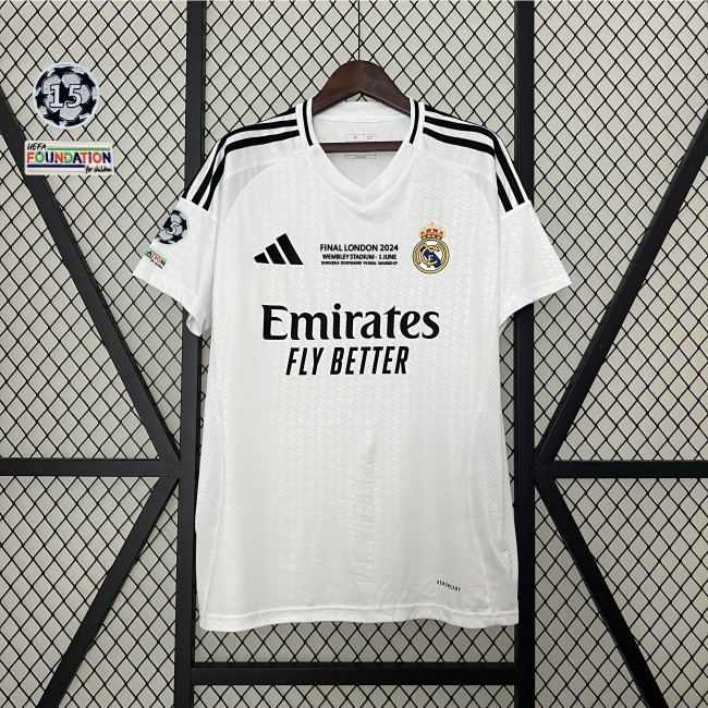 with Front Lettering+UCL Starball Patch Fan Version 2024-2025 Real Madrid Home Soccer Jersey Real Football Shirt