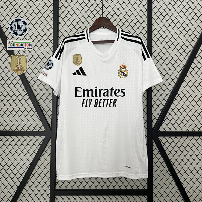 with Golden FIFA 2024+UCL Starball Patch Fan Version 2024-2025 Real Madrid Home Soccer Jersey Real Football Shirt