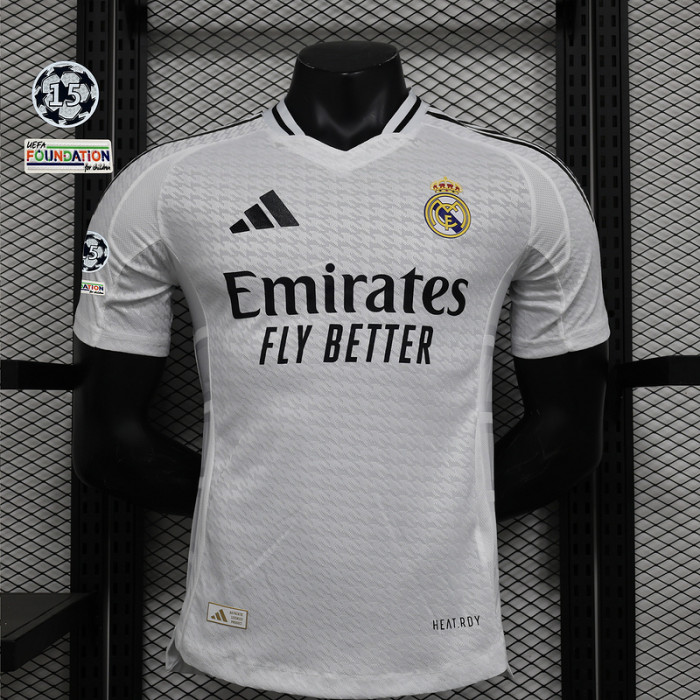 with HP+UCL 15 Starball Patch Player Version 2024-2025 Real Madrid Home Soccer Jersey Real Football Shirt