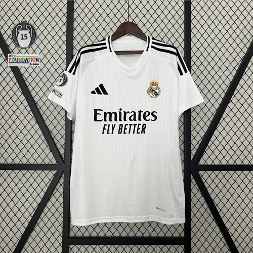 with UCL 15 Cup Patch Fan Version 2024-2025 Real Madrid Home Soccer Jersey Real Football Shirt