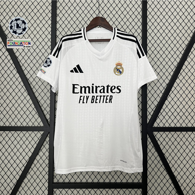 with UCL Starball Patch Fan Version 2024-2025 Real Madrid Home Soccer Jersey Real Football Shirt