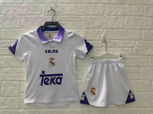 Retro Youth Uniform Kids Kit 1997-1998 Real Madrid Home Soccer Jersey Shorts Child Football Set