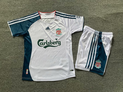 Retro Youth Uniform Kids Kit 2006-2007 Liverpool Away White Soccer Jersey Shorts Vintage Child Football Set