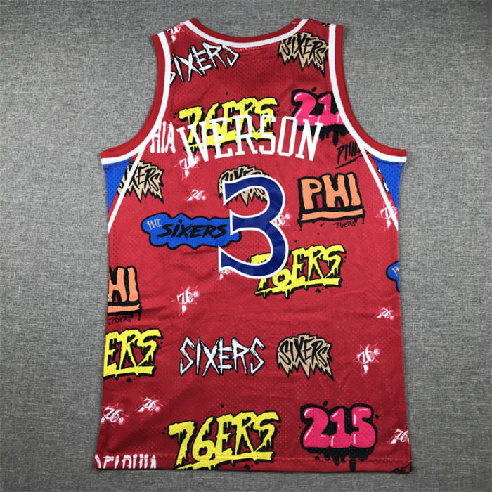 Mens Philadelphia 76ers 1996-97 Allen Iverson Red Classics Swingman Jersey