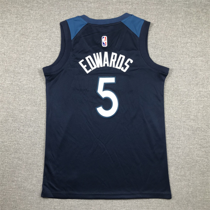 Youth Minnesota Timberwolves 5 EDWARDS Blue NBA Jersey Child Basketball Shirt