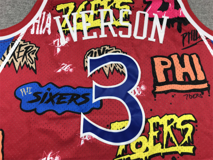 Mens Philadelphia 76ers 1996-97 Allen Iverson Red Classics Swingman Jersey