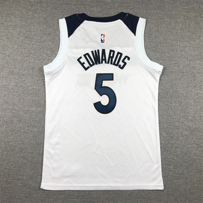 Youth Minnesota Timberwolves 5 EDWARDS White NBA Jersey Child Basketball Shirt