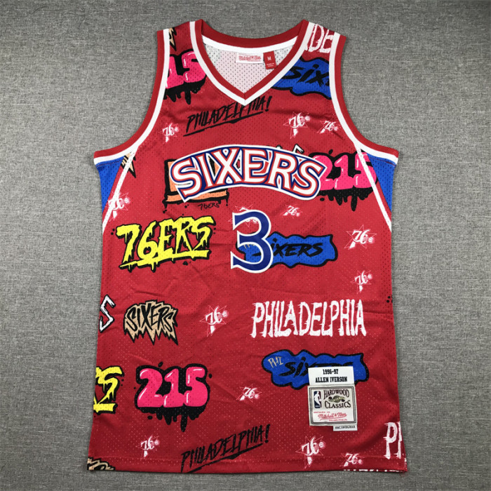 Mens Philadelphia 76ers 1996-97 Allen Iverson Red Classics Swingman Jersey