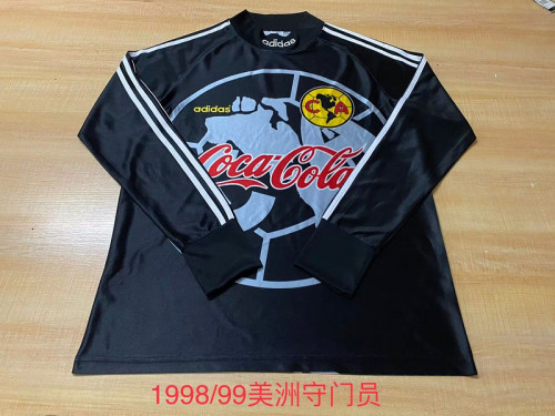 Long Sleeve Retro Jersey 1998-1999 Club America Aguilas Black Goalkeeper Soccer Jersey