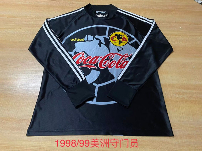 Long Sleeve Retro Jersey 1998-1999 Club America Aguilas Black Goalkeeper Soccer Jersey