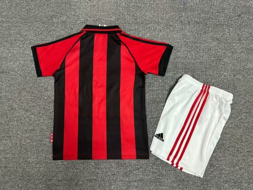 Retro Youth Uniform Kids Kit 1998-2000 AC Milan Home Soccer Jersey Shorts Vintage Child Football Set