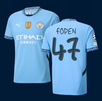 with Golden FIFA+UCL Patch Player Version Manchester City 2024-2025 FODEN 47 Home Soccer Jersey Man City Football Shirt