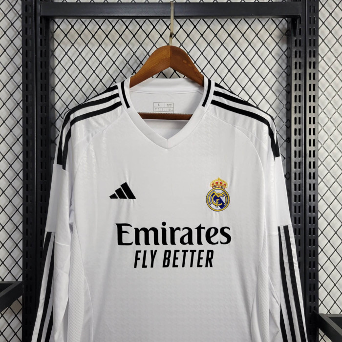 Long Sleeve Fan Version 2024-2025 Real Madrid Home Soccer Jersey Real Football Shirt