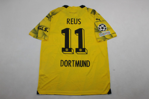 with Front Lettering+UCL Patch BVB Football Shirt Fans Version 2023-2024 Borussia Dortmund REUS 11 UCL Final Soccer Jersey