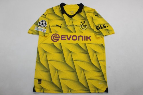 with Front Lettering+UCL Patch BVB Football Shirt Fans Version 2023-2024 Borussia Dortmund REUS 11 UCL Final Soccer Jersey