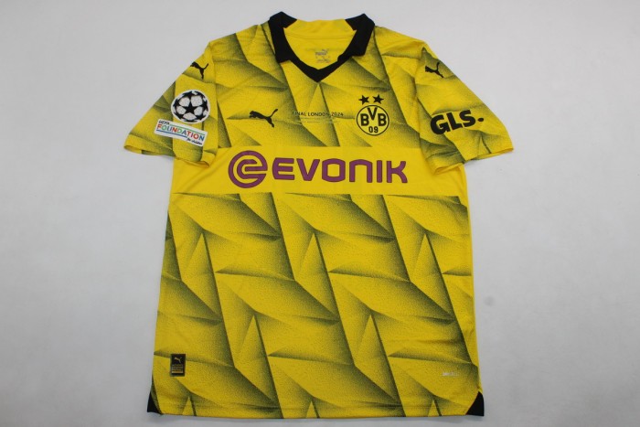 with Front Lettering+UCL Patch BVB Football Shirt Fans Version 2023-2024 Borussia Dortmund REUS 11 UCL Final Soccer Jersey