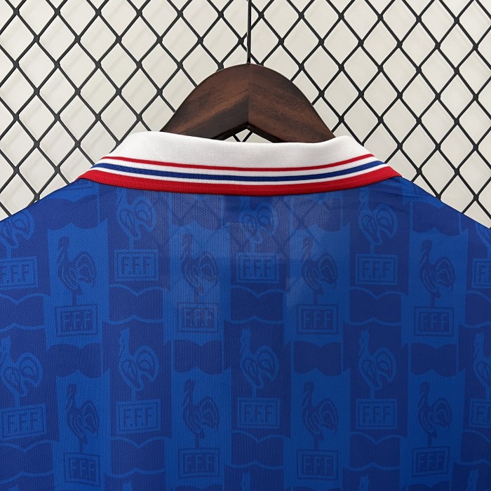 with Patch Retro Jersey France 1996 Home Blue Soccer Jersey Vintage Football Shirt