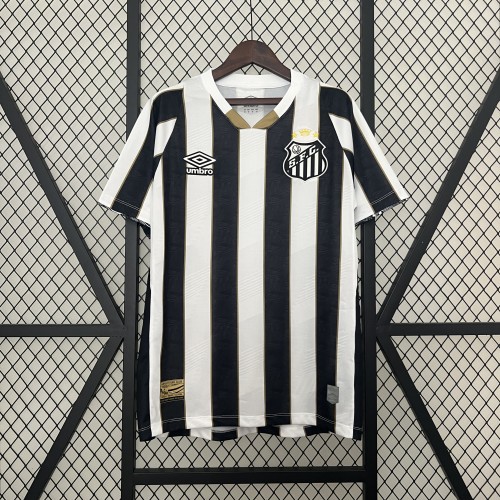 Fan Version 2024-2025 Santos Away Black/White Soccer Jersey Football Shirt