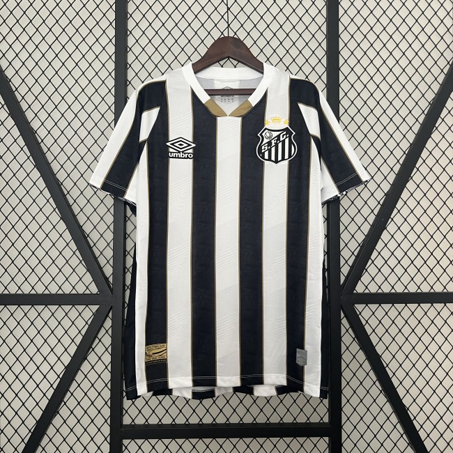 Fan Version 2024-2025 Santos Away Black/White Soccer Jersey Football Shirt