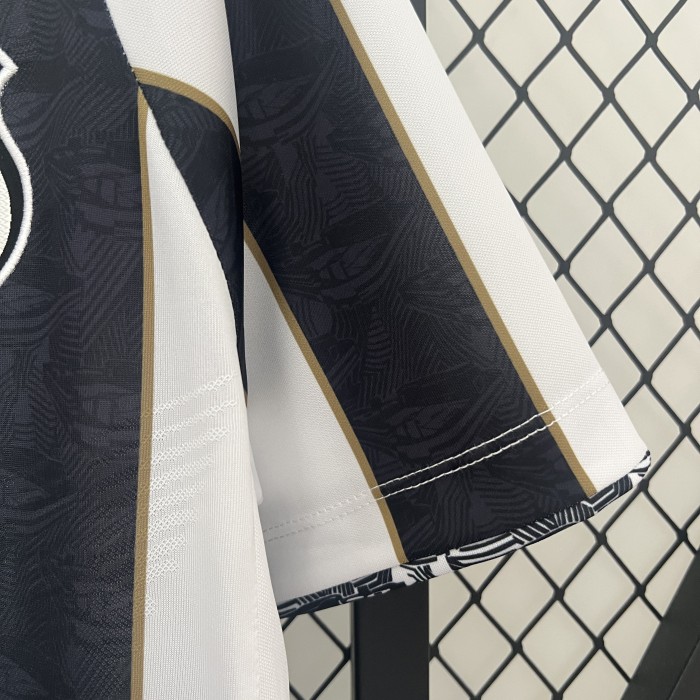 with All Sponor Logos Fan Version 2024-2025 Santos Away Black/White Soccer Jersey Football Shirt