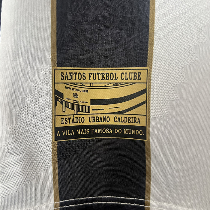 with All Sponor Logos Fan Version 2024-2025 Santos Away Black/White Soccer Jersey Football Shirt