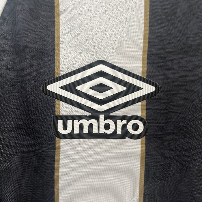 with All Sponor Logos Fan Version 2024-2025 Santos Away Black/White Soccer Jersey Football Shirt