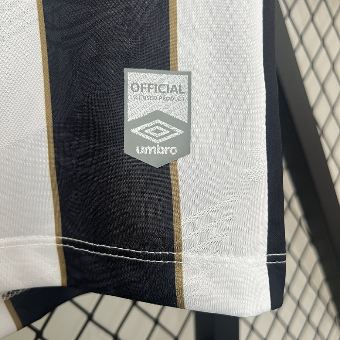with All Sponor Logos Fan Version 2024-2025 Santos Away Black/White Soccer Jersey Football Shirt