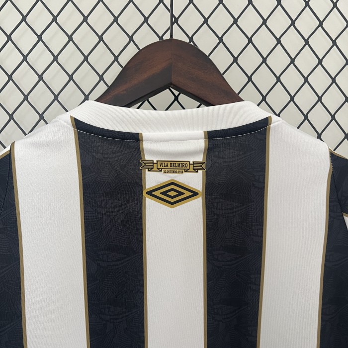 Fan Version 2024-2025 Santos Away Black/White Soccer Jersey Football Shirt