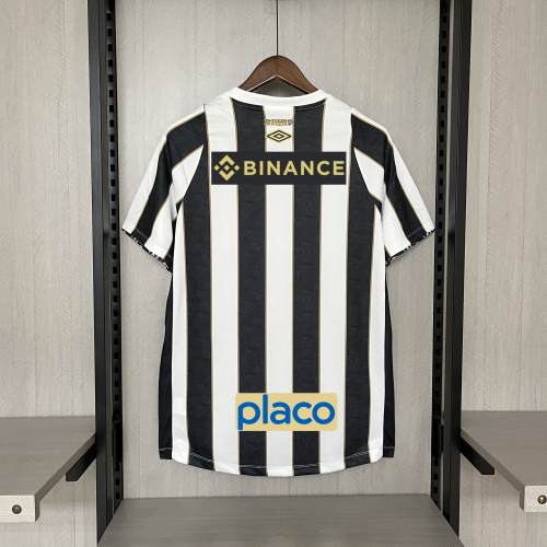 with All Sponor Logos Fan Version 2024-2025 Santos Away Black/White Soccer Jersey Football Shirt