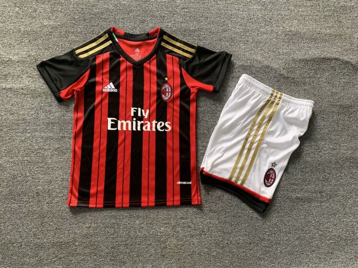 Retro Youth Uniform Kids Kit 2013-2014 AC Milan Home Soccer Jersey Shorts Vintage Child Football Set