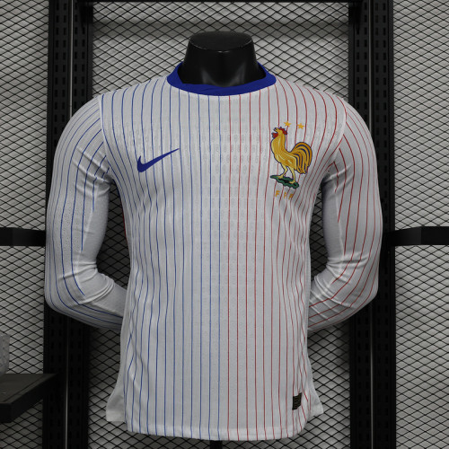 Long Sleeve Player Version France 2024 Away Soccer Jersey White Football Shirt