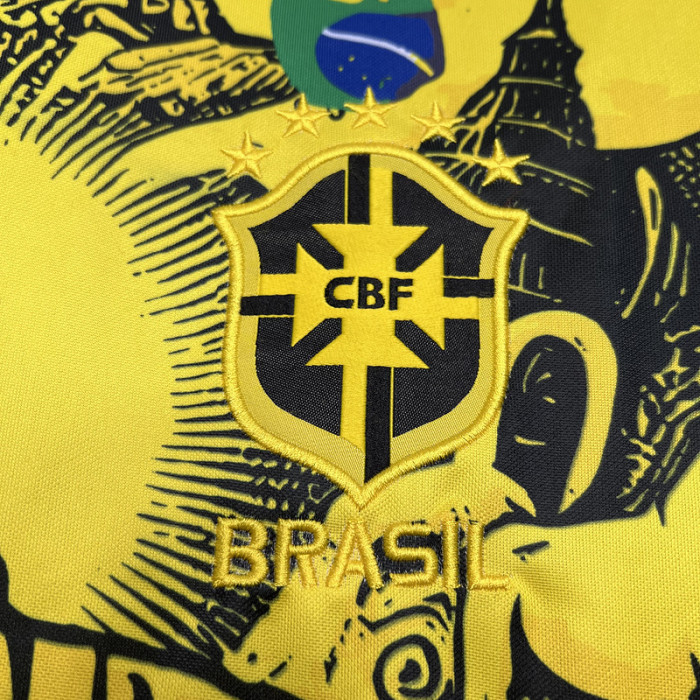 Fan Version 2024 Brazil Yellow Jesus Special Edition Soccer Jersey Brasil Football Shirt