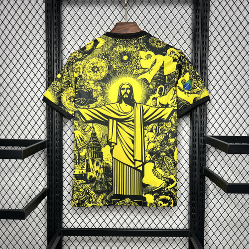 Fan Version 2024 Brazil Yellow Jesus Special Edition Soccer Jersey Brasil Football Shirt